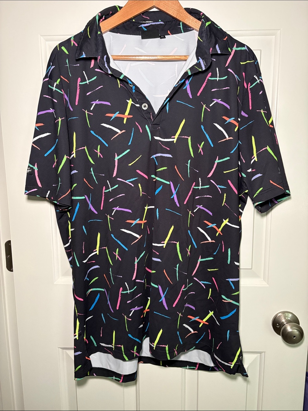 Sunday Swagger - XL- Black Short-Sleeve Polo with Multicolor Confetti Print